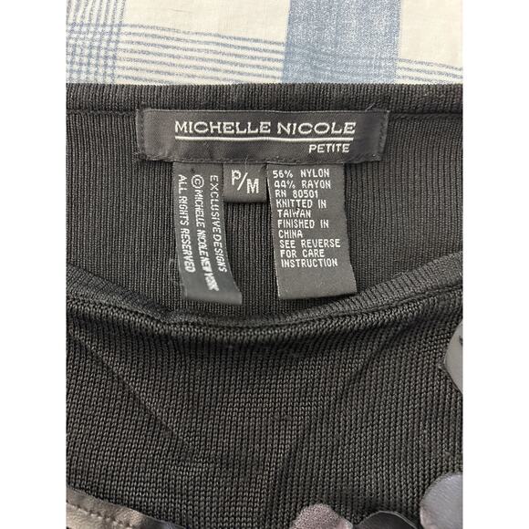 Y2K 90s Vintage Mesh Black Top 3D Floral Rhinestones Grunge Fairycore Sz S - Picture 3 of 7